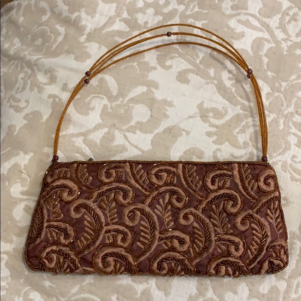 Brown cocktail purse with beading